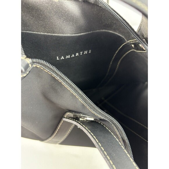 Lamarthe Mini Tote Black Nylon Leather Removable Handles Inner Pocket Handbag - Picture 3 of 7